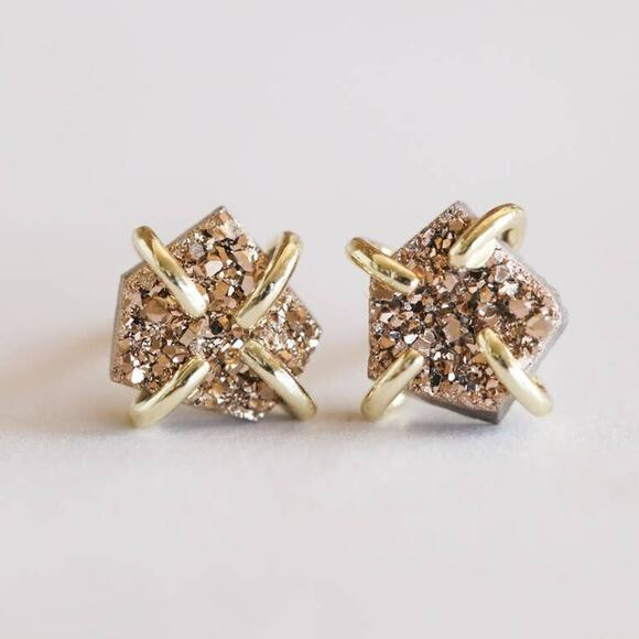 NEW FREE PEOPLE JaxKelly Natural Rose Druzy Gold Circle Earring Studs Jewelry - Picture 1 of 6